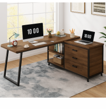 Стіл L-подібний з 3 висувними ящиками та полицями