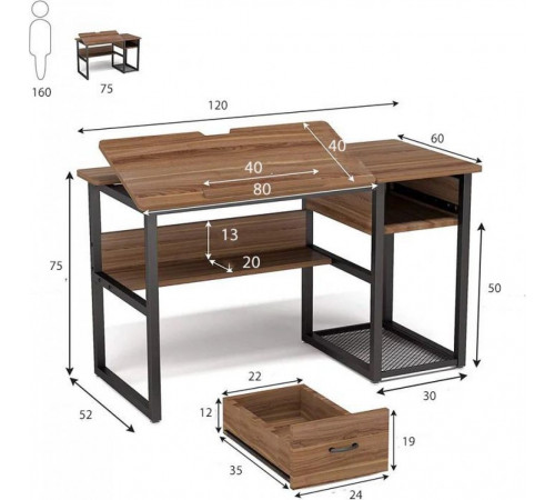 Стіл письмовий, дуб сонома/чорний метал