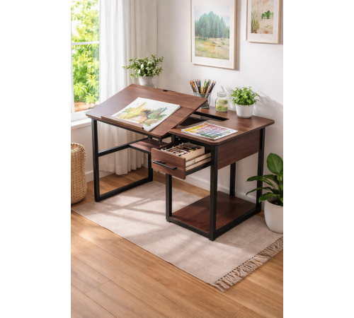 Стіл письмовий, дуб сонома/чорний метал