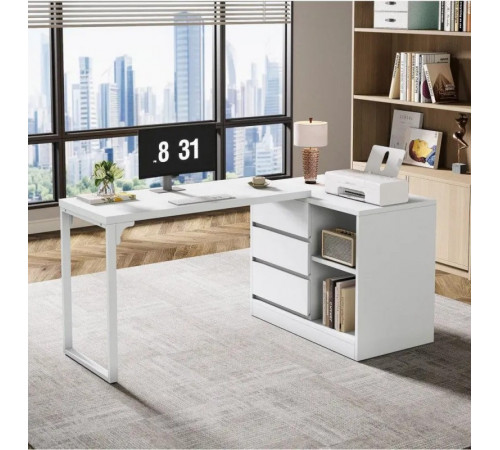 Стол с ящиком и полками (L-форма) – 180×45×75 см