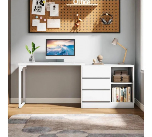 Стол с ящиком и полками (L-форма) – 180×45×75 см