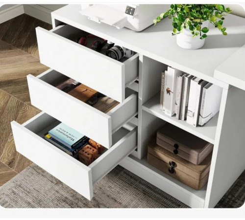 Стол с ящиком и полками (L-форма) – 180×45×75 см