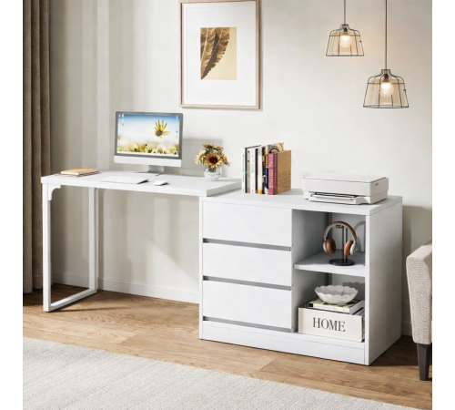 Стол с ящиком и полками (L-форма) – 180×45×75 см