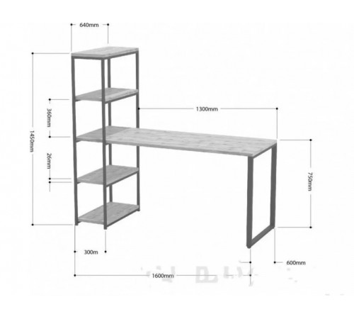 Стол-стеллаж Айсберг Loft 01 (черный/белый) — 130×75×60 см.