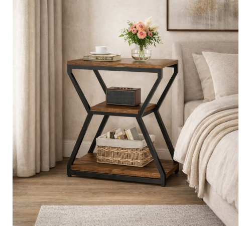 Стол-тумбочка 3-ярусная - 65×60×30 см, лофт-стиль.