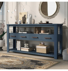 Сучасний консольний стіл з 4 ящиками та 2 полицями темно-синього кольору