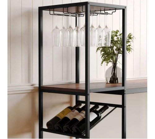 Современный барный стол с местом для хранения бутылок и бокалов.