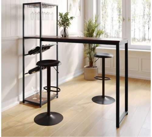 Современный барный стол с местом для хранения бутылок и бокалов.