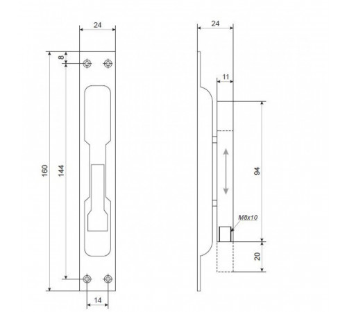 Торцевой шпингалет для металлической двери KEDR СХ-001