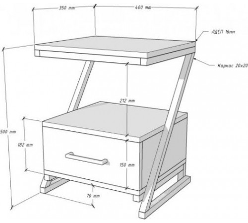 Тумба прикроватная лофт на металлических ножках MSM