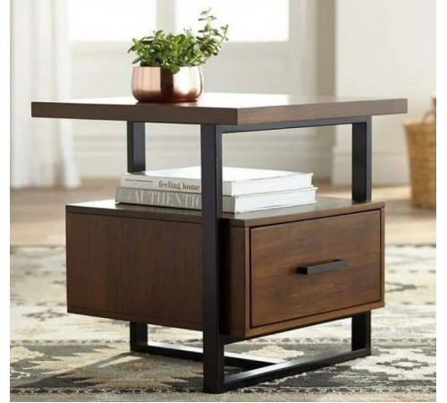 Тумба ночная металл/Орех — 500×500×400 мм, MSMLOFT