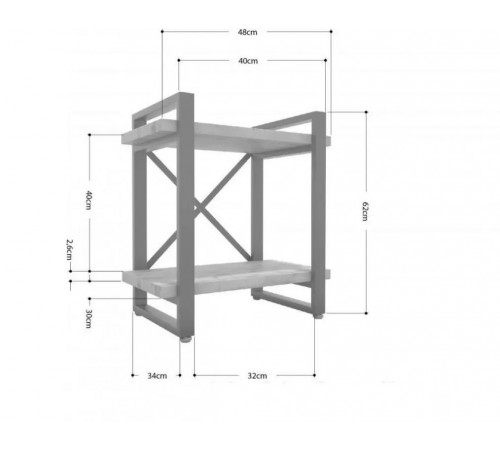 Прикроватная тумба лофт MSM, белый металл + светлое ДСП, 2 полки