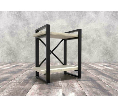 Прикроватная тумба лофт MSM, белый металл + светлое ДСП, 2 полки