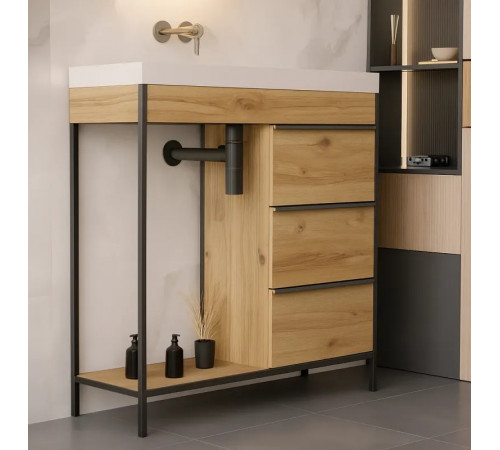 Тумба под раковину с открытыми и закрытыми полками, 1000×350×1000 мм (МСМ)