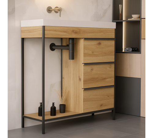 Тумба под раковину с открытыми и закрытыми полками, 1000×350×1000 мм (МСМ)