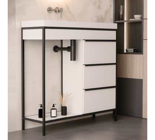 Тумба под раковину с открытыми и закрытыми полками, 1000×350×1000 мм (МСМ)