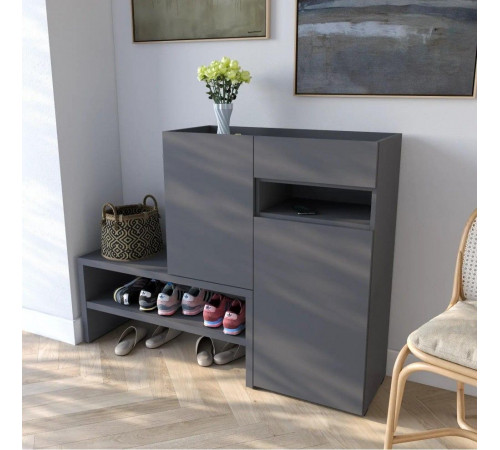 Тумба-подставка для обуви в прихожую с дверцей и ящиком, антрацитовая