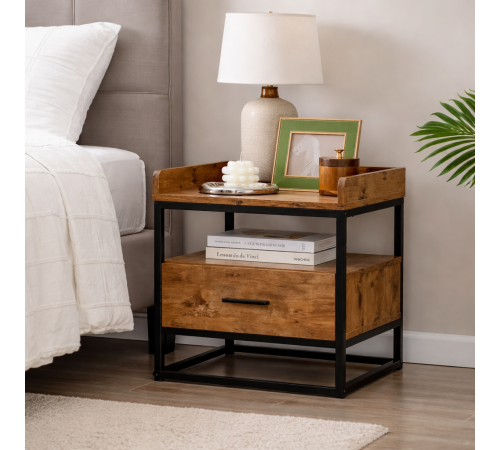 Тумбочка Gymax Side – 3-ярусная тумба с ящиком в стиле лофт