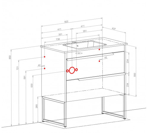 Тумбочка Loft-Iron со столешницей 65×55×43