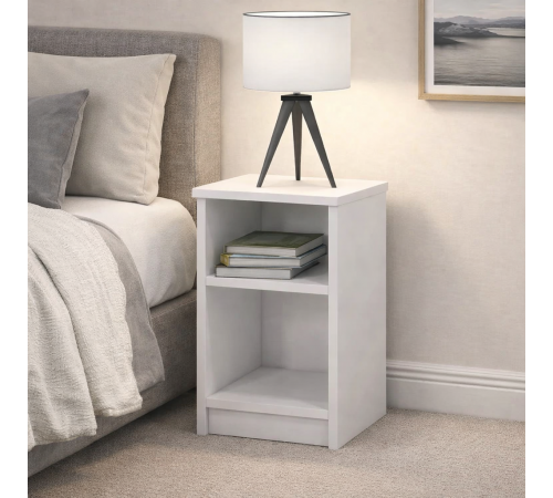 Белая тумбочка с двумя полками