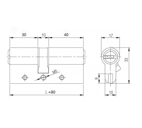 Цилиндр Kale 164 DBNE 30+10+40=80mm, латунь, 5 ключей