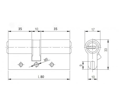 Цилиндр Kale 164 DBNE 35+10+35=80mm, никель, 5 ключей