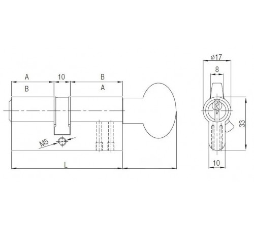 Цилиндр Kale 164SMC 45+10+45=100mm, никель, 5ключ с вертушкой