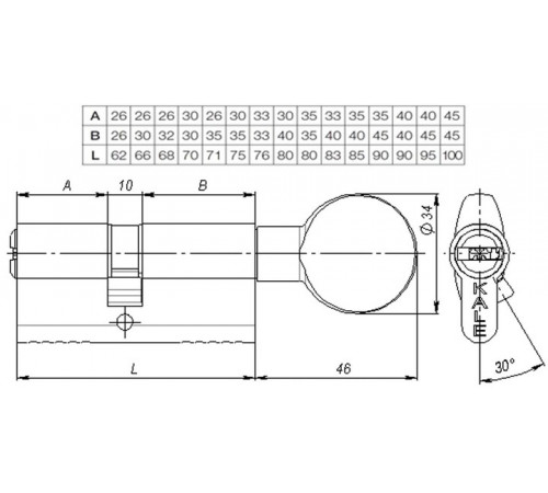 Циліндр Kale 164SMС 35+10+50=95 мм
