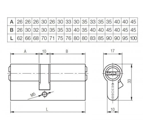 Цилиндр Kale BMЕ 35х10х45=90 мм, никель с вертушкой на короткой стороне