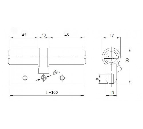 Цилиндр Kale 164 DBNE 45+10+45=100mm, никель, 5 ключей