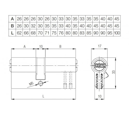 Цилиндр Kale 164SNC 26+10+26=62 мм