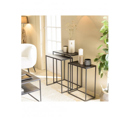 Комплект чорних металевих журнальних столиків ZALA (3 шт) — MSMLOFT