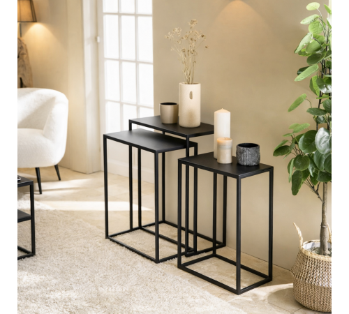 Комплект черных металлических журнальных столиков ZALA (3 шт) — MSMLOFT