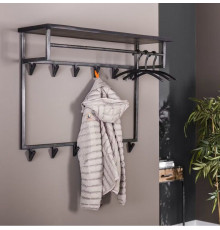 Чорна настінна вішалка для одягу з 12 гачками та 1 полицею