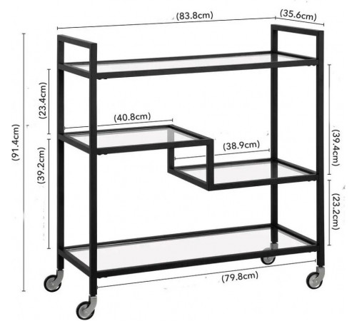 Барная тележка Lovett со стеклянными полками