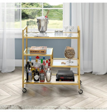 Широкая прямоугольная барная тележка Lovett со стеклянными полками