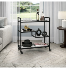 Широкая прямоугольная барная тележка Lovett со стеклянными полками