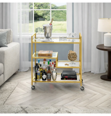 Широкая прямоугольная барная тележка Lovett со стеклянными полками